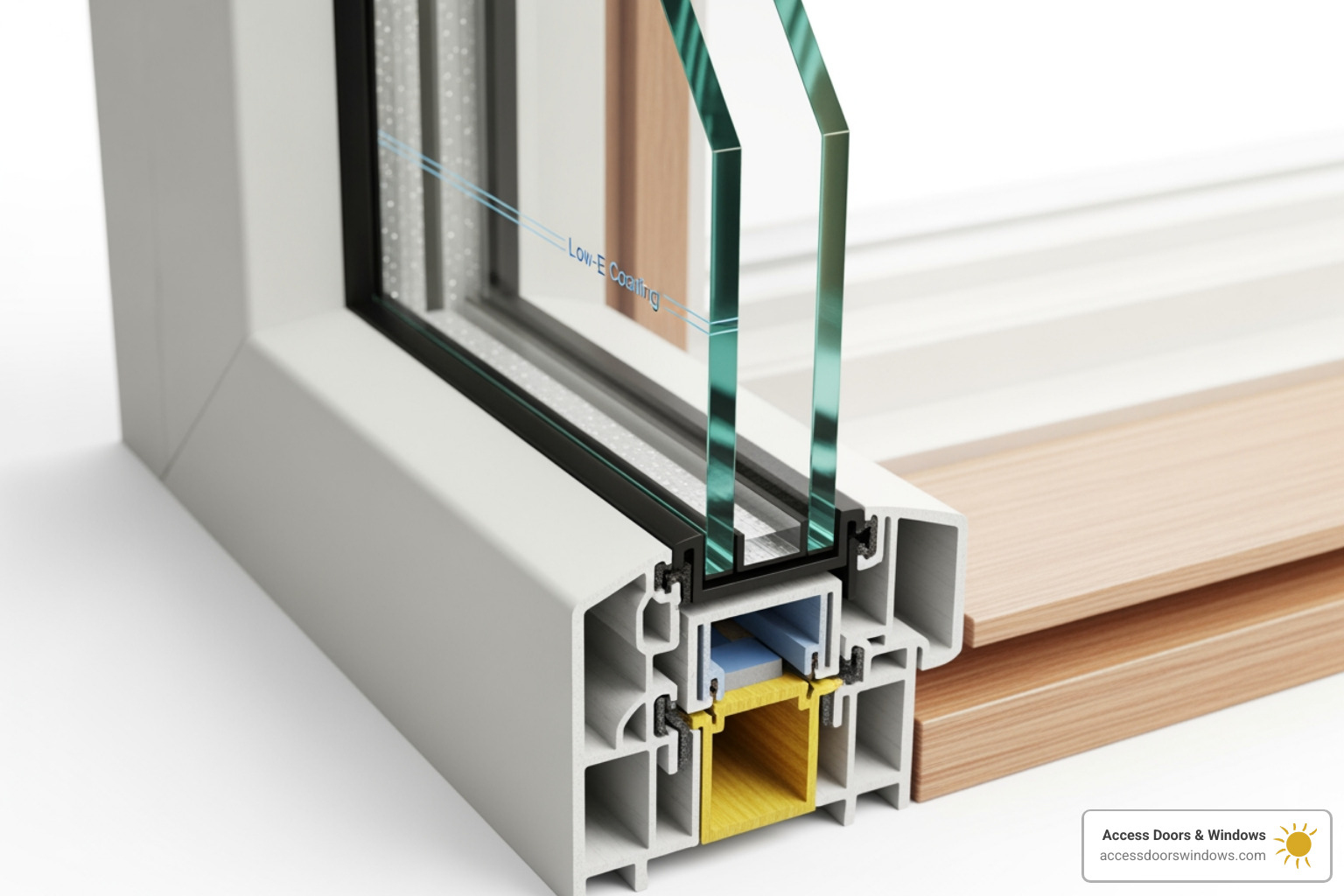 cross-section of a double-pane, Low-E, gas-filled window - energy efficient windows fort myers