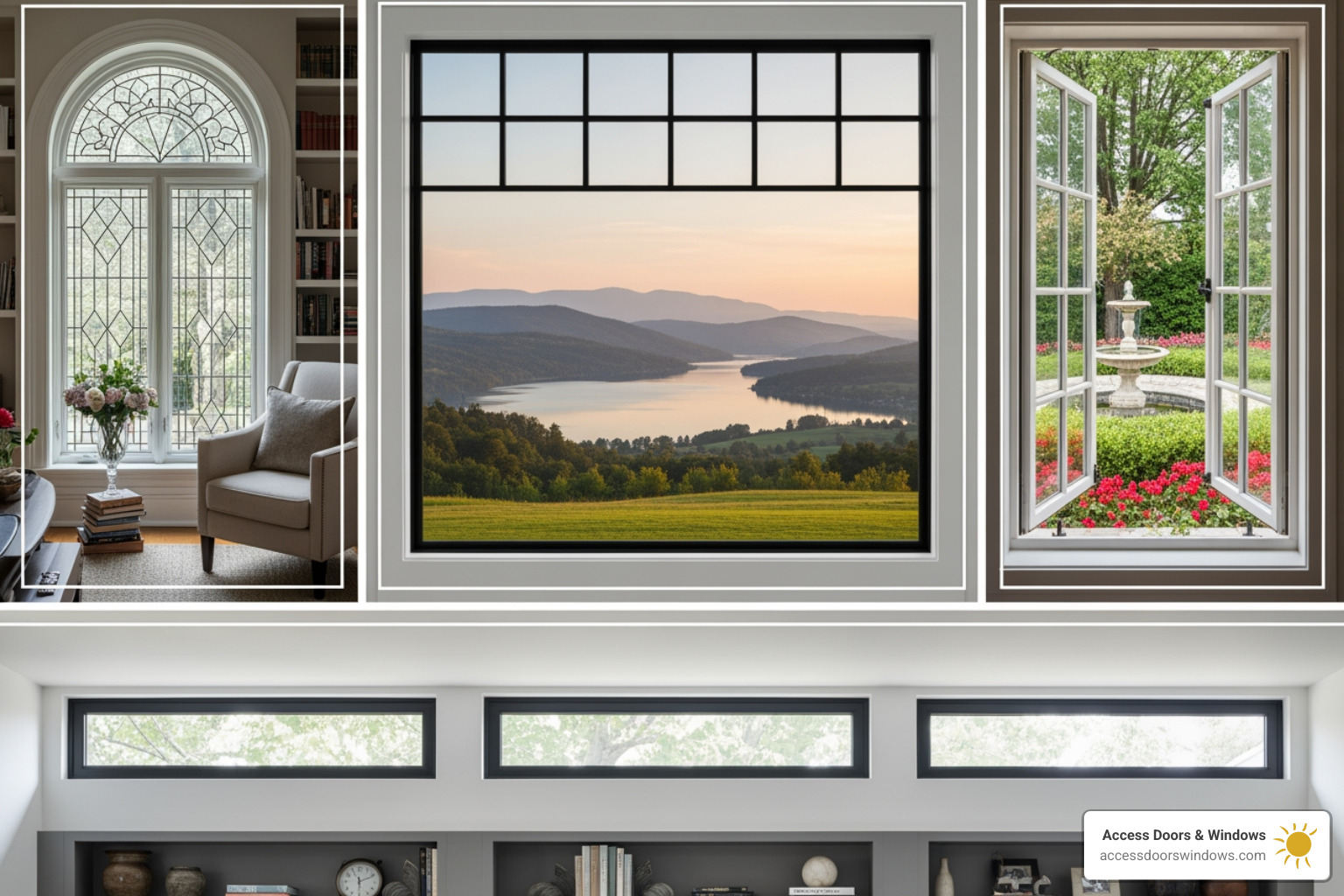 Image of a collage showcasing various window styles like arched, casement, and picture windows - Custom window solutions Florida