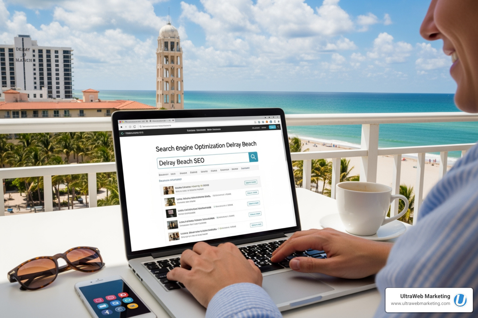 A friendly ghost giving a thumbs up to a website ranking #1 on a Google search results page, with pumpkins and fall leaves in the foreground - search engine optimization delray beach A friendly ghost giving a thumbs up to a website ranking #1 on a Google search results page, with pumpkins and fall leaves in the foreground - search engine optimization delray beach