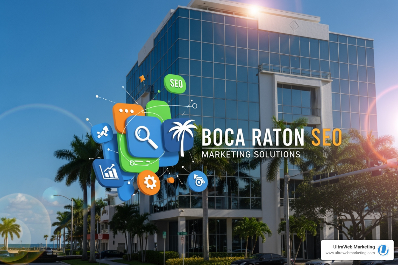 A ghostly figure hovers over an analytics dashboard, showing upward-trending graphs for traffic, conversions, and keyword rankings, with a pumpkin icon for 'Halloween ROI' - seo marketing companies boca raton