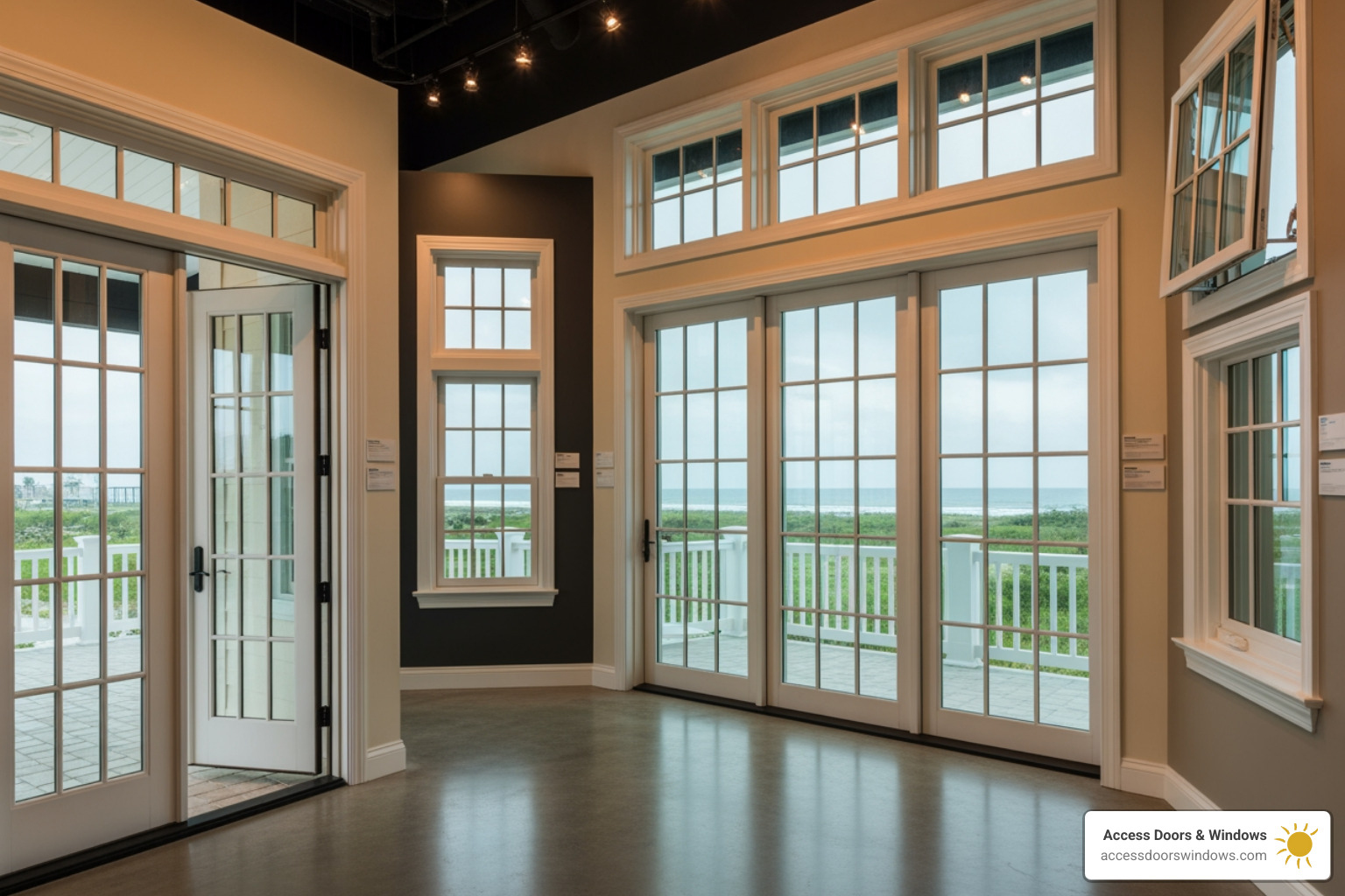 Gallery of different impact window and door styles including single-hung, casement, sliding glass doors, and French doors - impact doors and windows