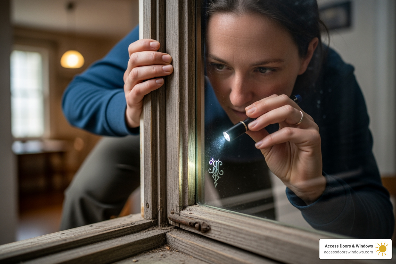 person closely inspecting the corner of a window for an etching - how do i know if my windows are hurricane proof