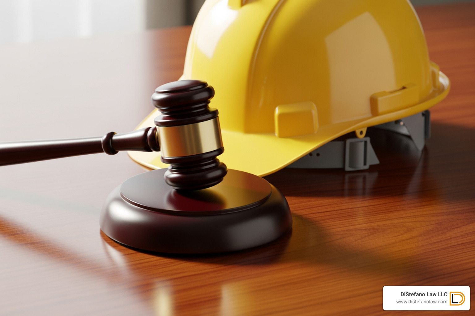 Gavel and hard hat - construction injury attorneys Gavel and hard hat - construction injury attorneys