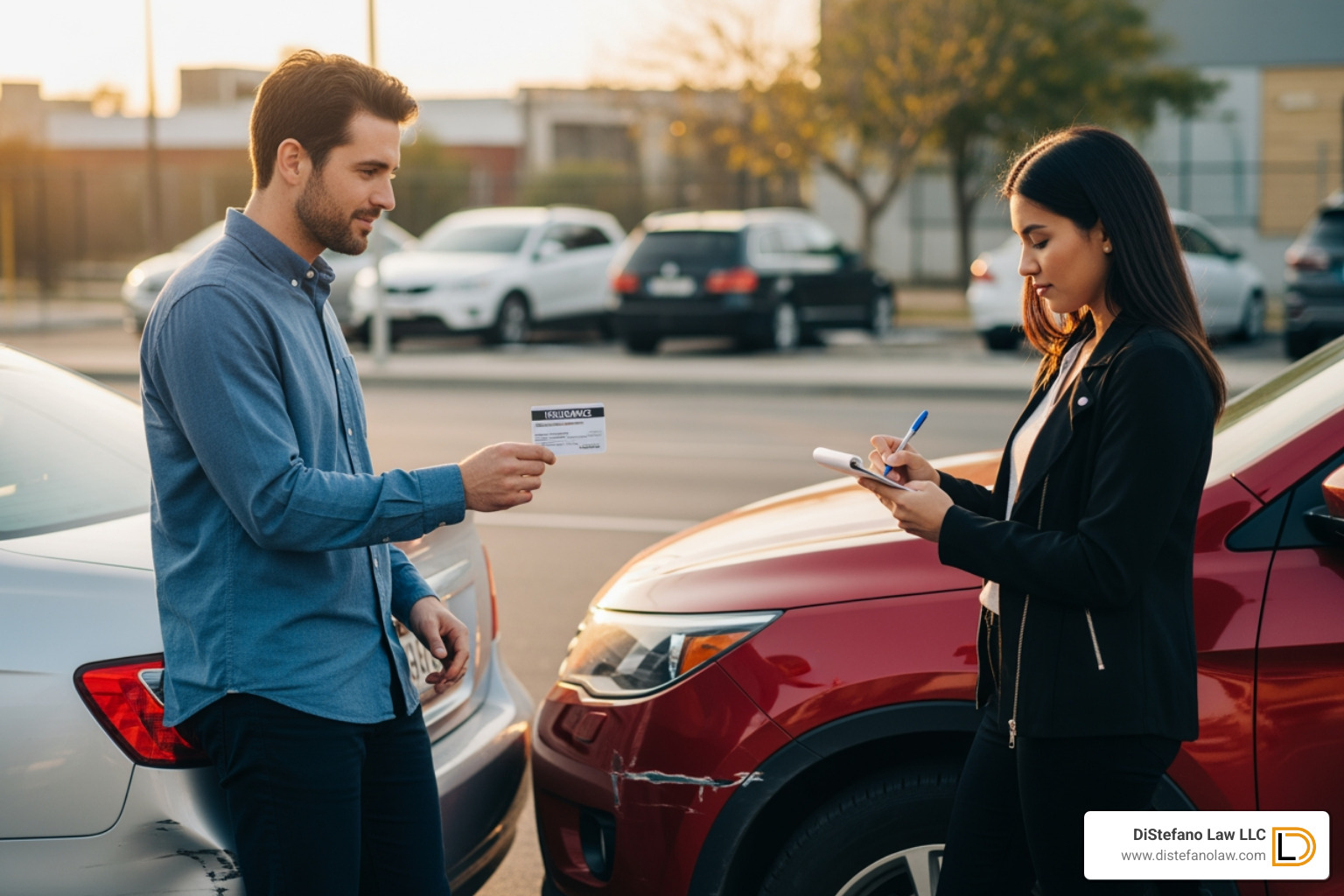 person exchanging insurance information with another driver - car accident legal advice