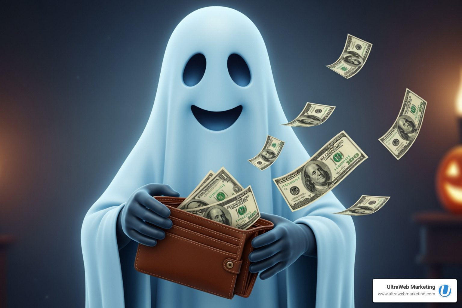 ghostly figure holding a wallet with money flying out - is seo worth it for small business ghostly figure holding a wallet with money flying out - is seo worth it for small business