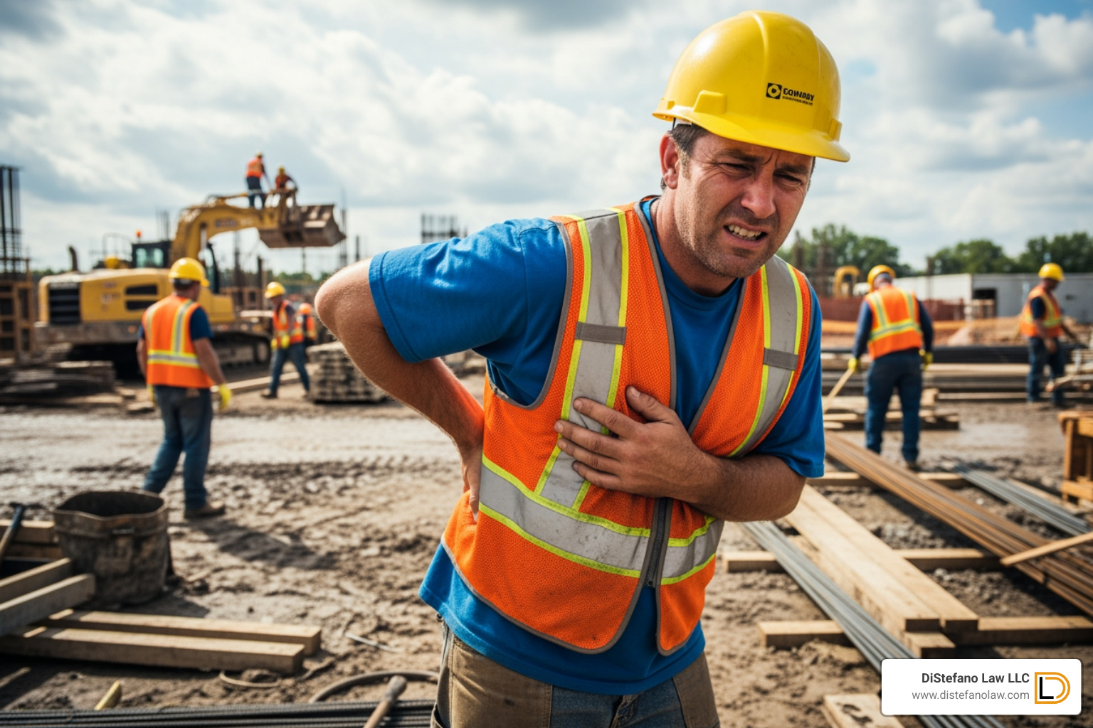 of a construction worker holding their back in pain - construction accident lawyer fort lauderdale