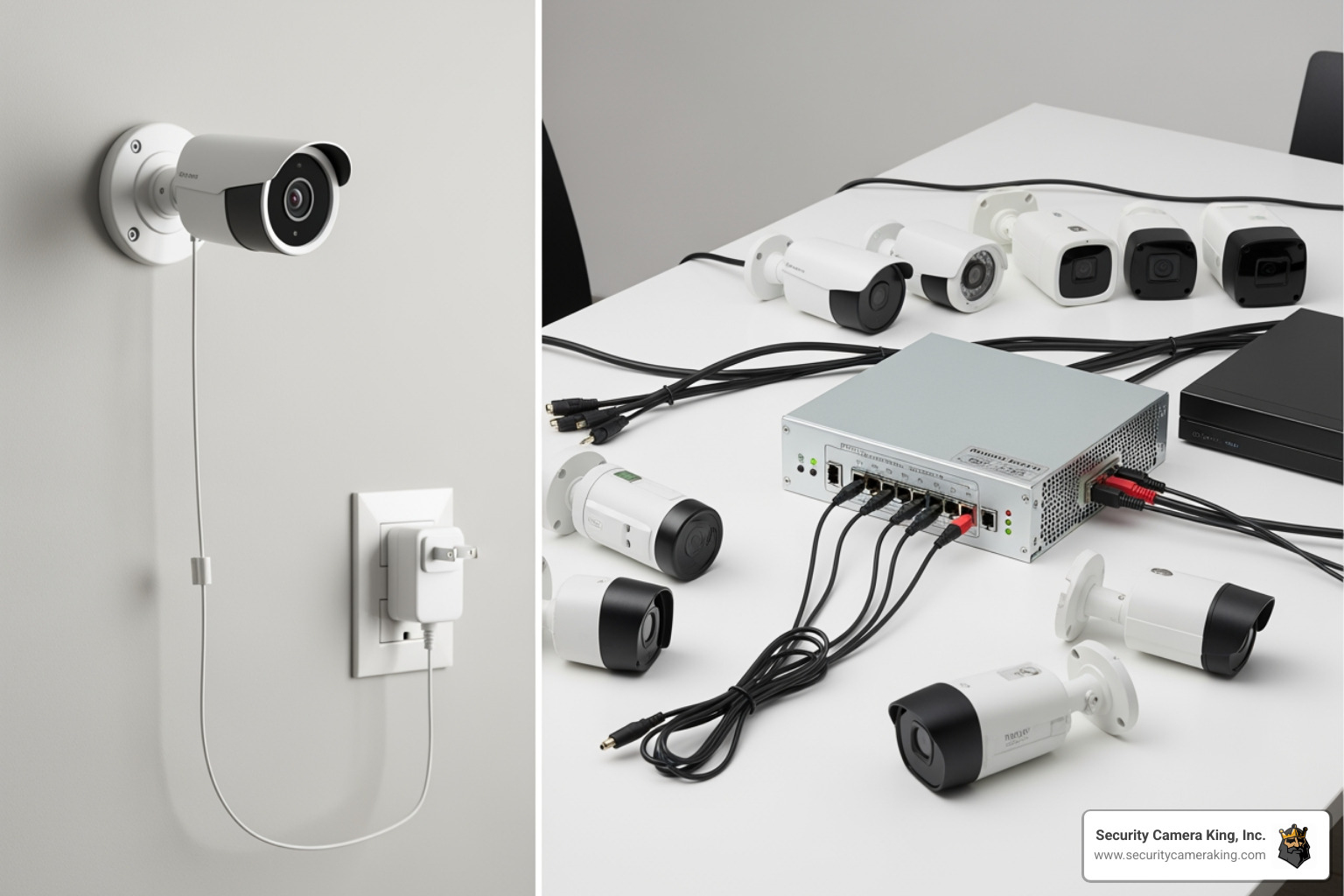 image showing different devices powered by different amp supplies (e.g., single camera vs. full DVR system) - 12V 10A power supply