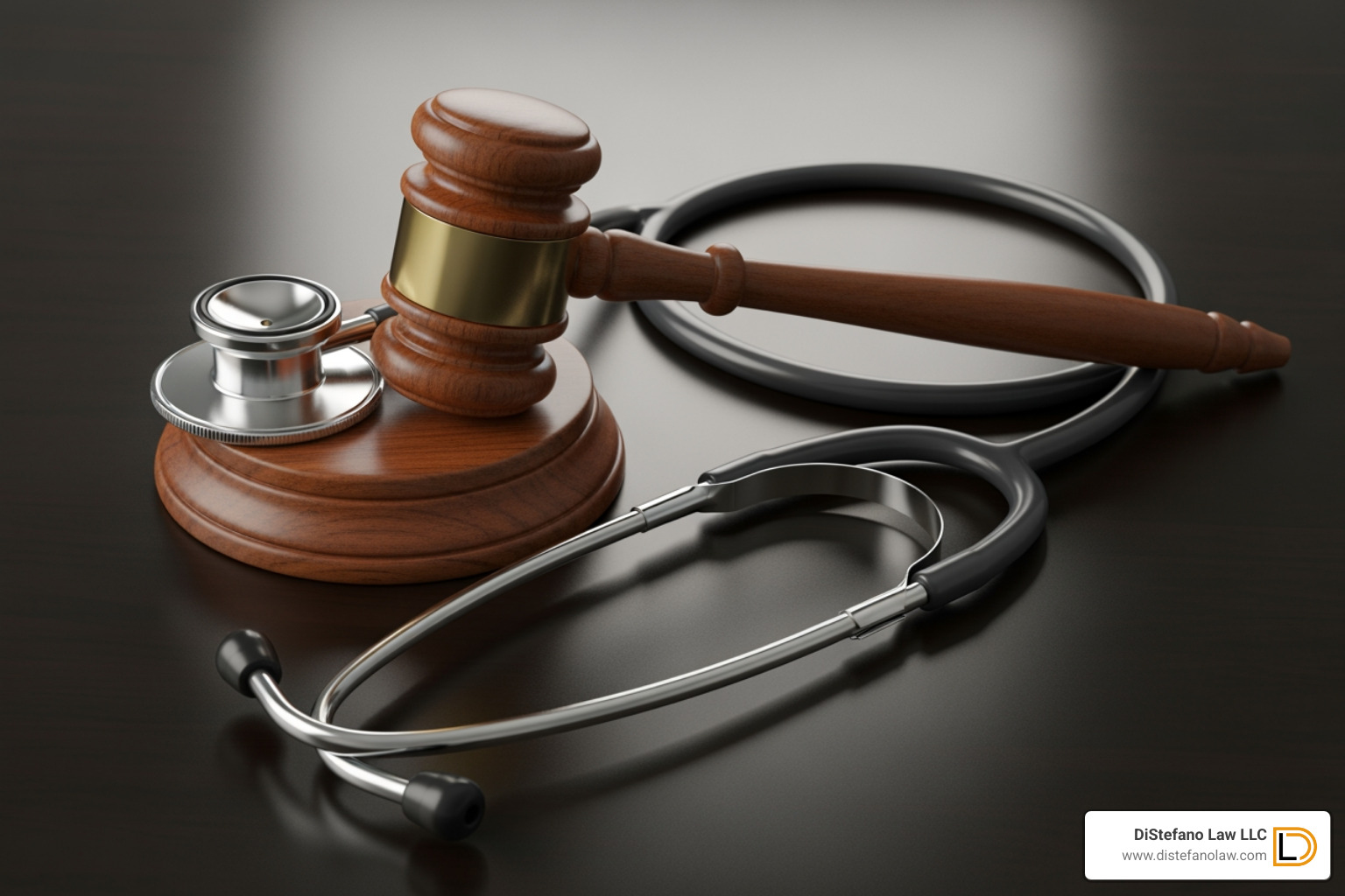 gavel on stethoscope - medical malpractice lawyers near me