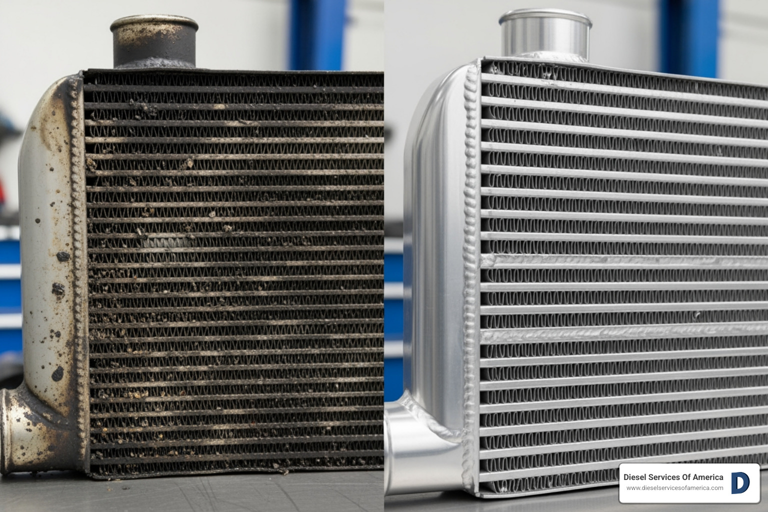 clogged intercooler core next to a clean one - what are intercoolers