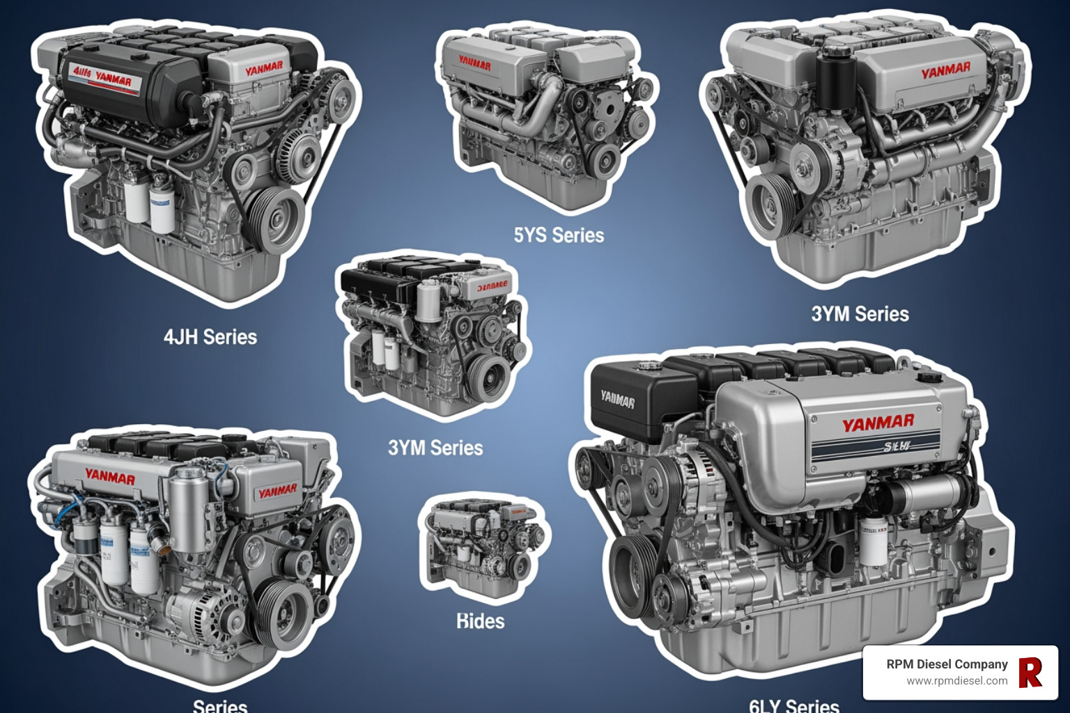 collage of different Yanmar engine series - buy yanmar marine engine