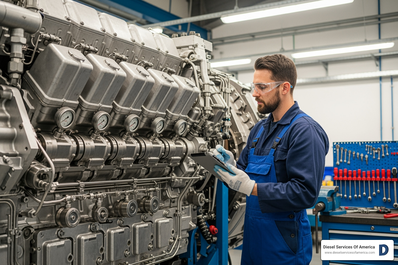 technician inspecting a marine diesel engine component - Diesel engine parts sourcing technician inspecting a marine diesel engine component - Diesel engine parts sourcing