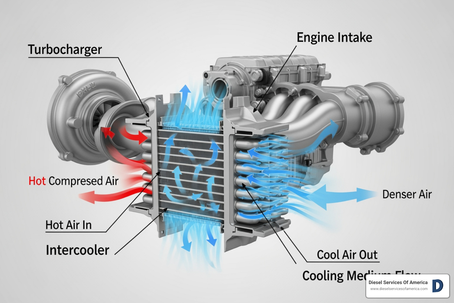 diagram comparing the airflow and coolant flow of air-to-air and air-to-water intercoolers - what are intercoolers