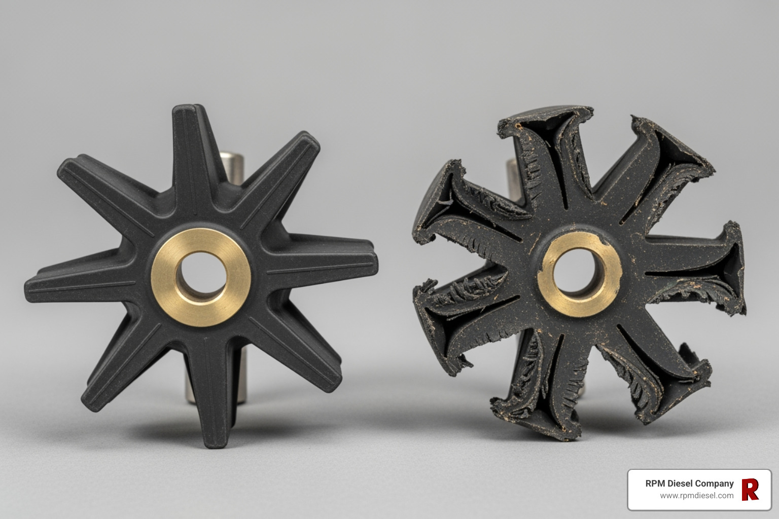new vs. worn seawater pump impeller - diesel generator maintenance tips