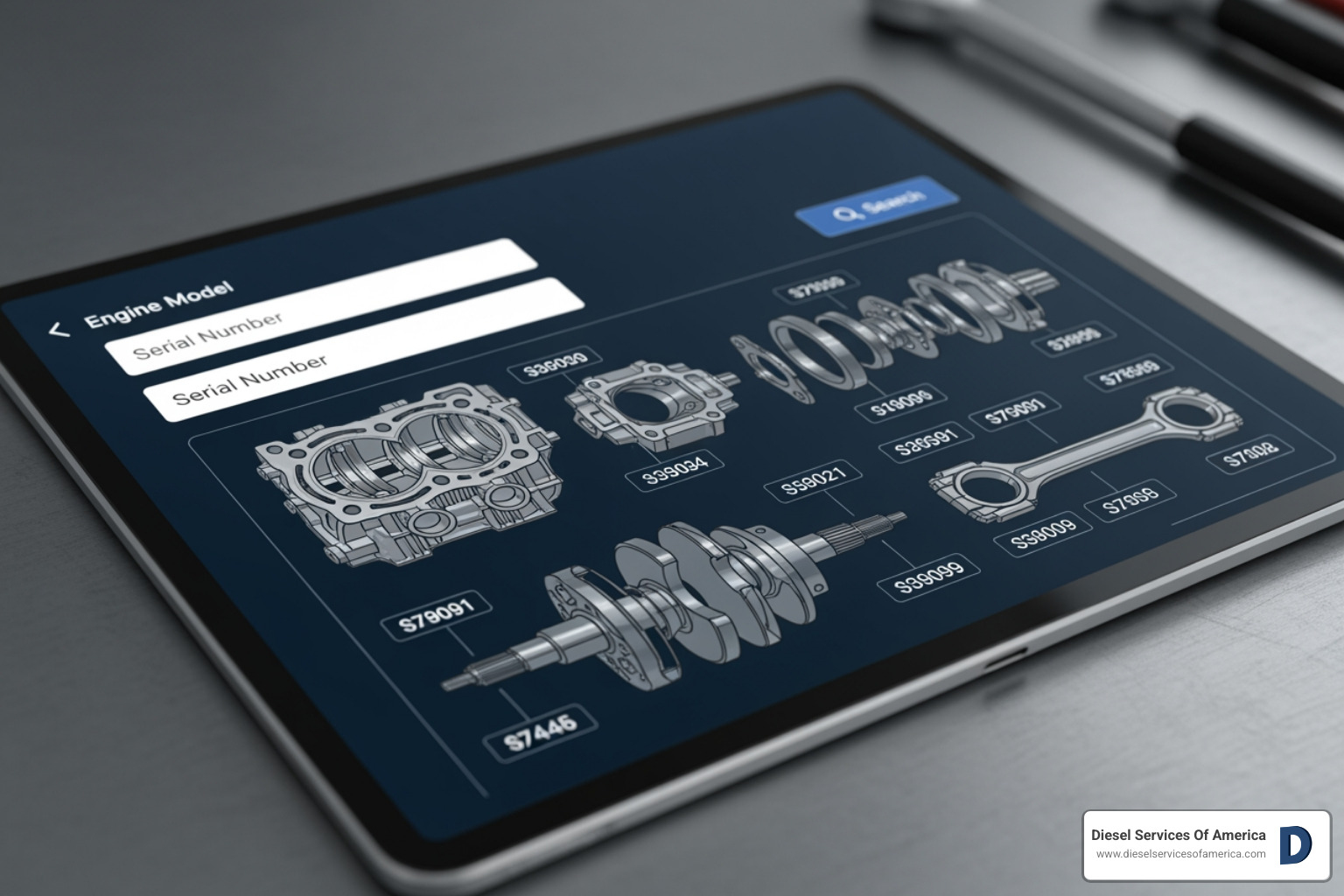 Image of the Volvo Penta Parts Finder Tool interface, showing fields for model and serial number input, and a results section with part diagrams - Volvo Penta parts Fort Lauderdale Image of the Volvo Penta Parts Finder Tool interface, showing fields for model and serial number input, and a results section with part diagrams - Volvo Penta parts Fort Lauderdale