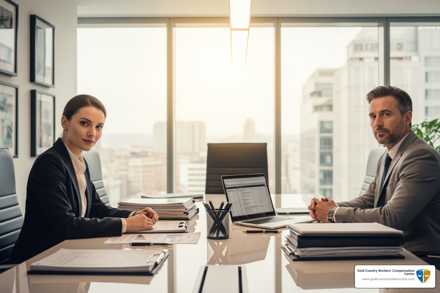 lawyer confidently negotiating in an office setting - workers comp attorney in sacramento