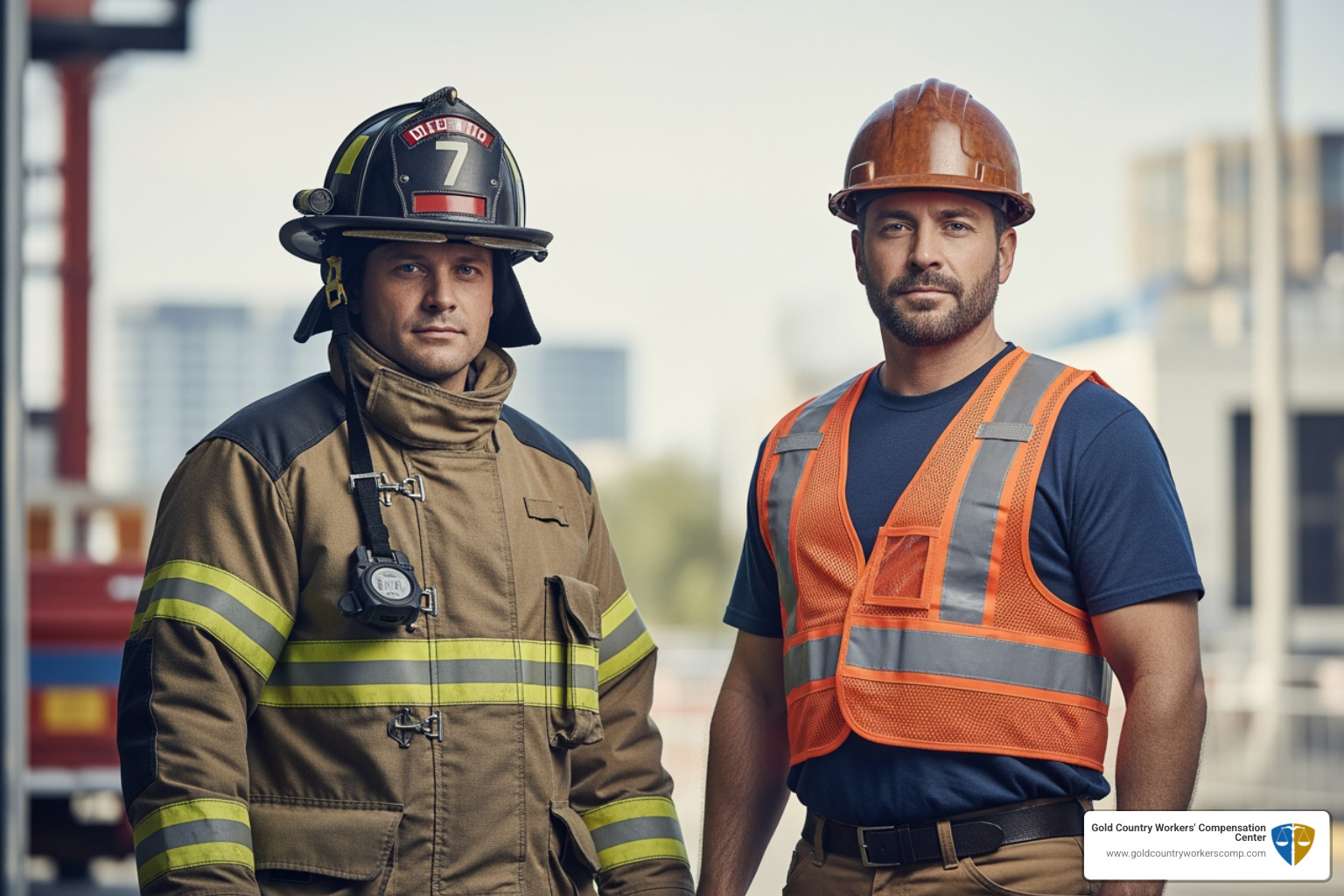 firefighter and a construction worker side-by-side - workers comp attorney in sacramento