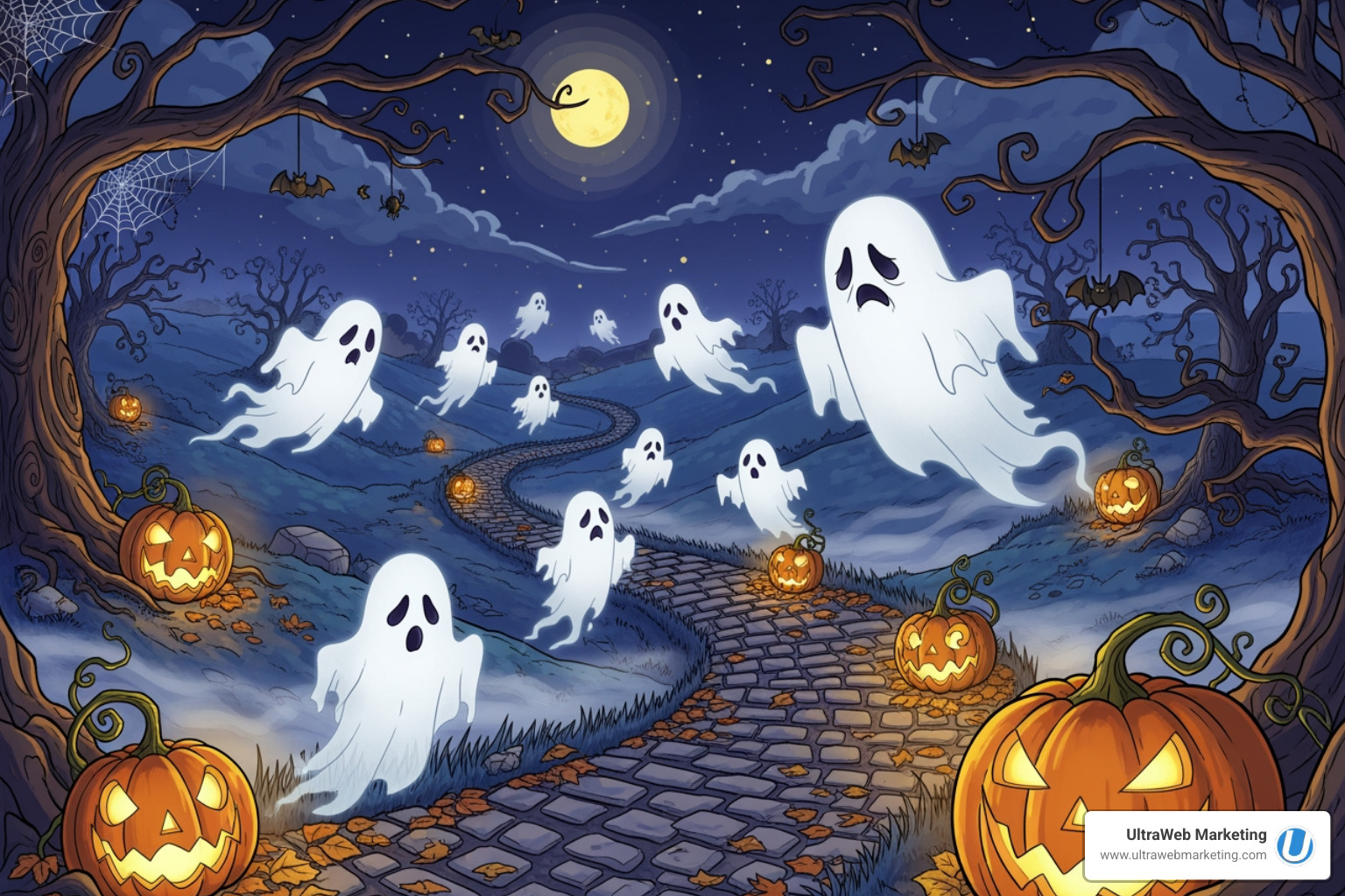 Spooky flowchart showing the decision path for managing your own email marketing, with ghosts representing challenges and pumpkins representing rewards - email blasting server Spooky flowchart showing the decision path for managing your own email marketing, with ghosts representing challenges and pumpkins representing rewards - email blasting server