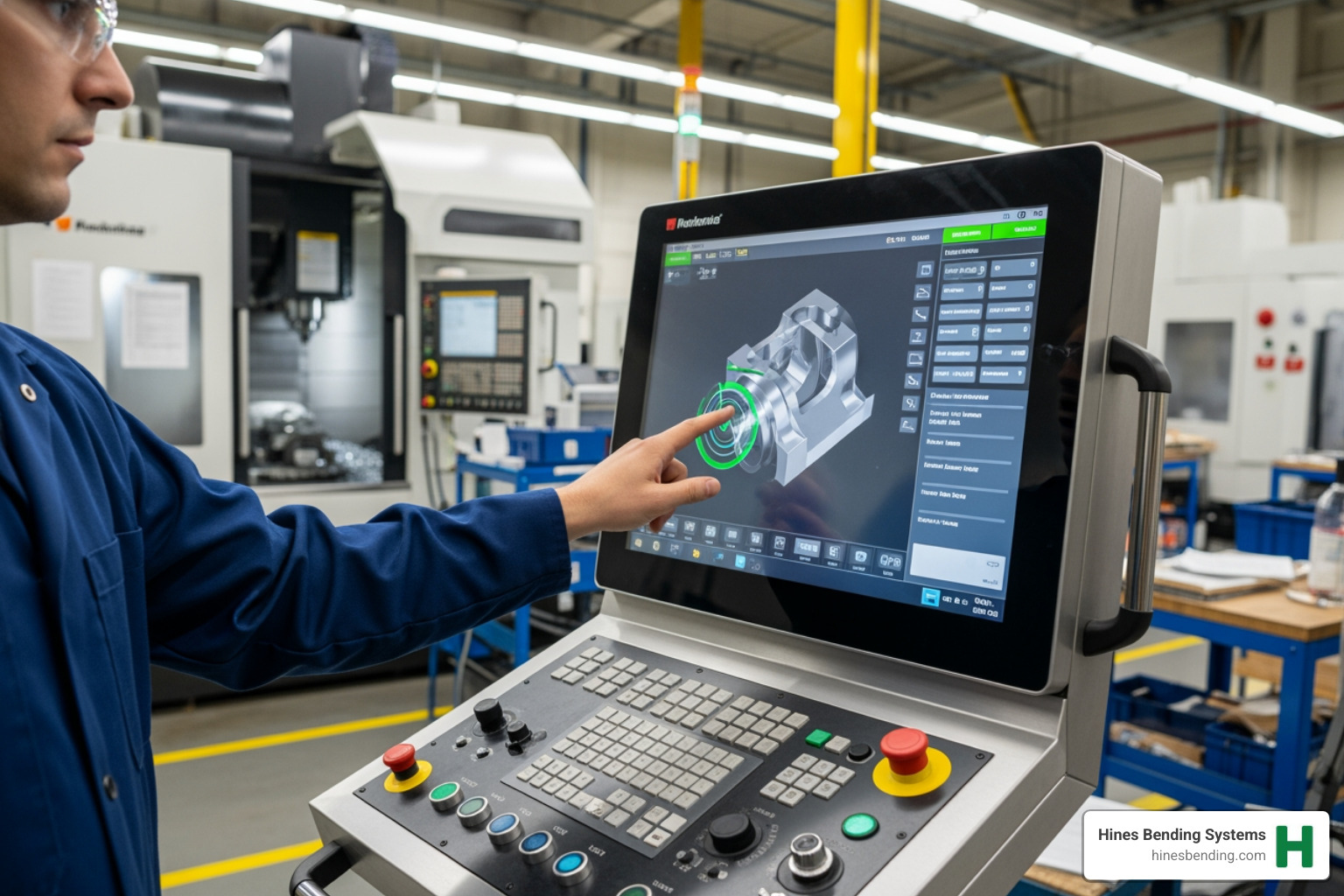 operator using a modern touch-screen CNC control panel - mandrel tubing bender for sale