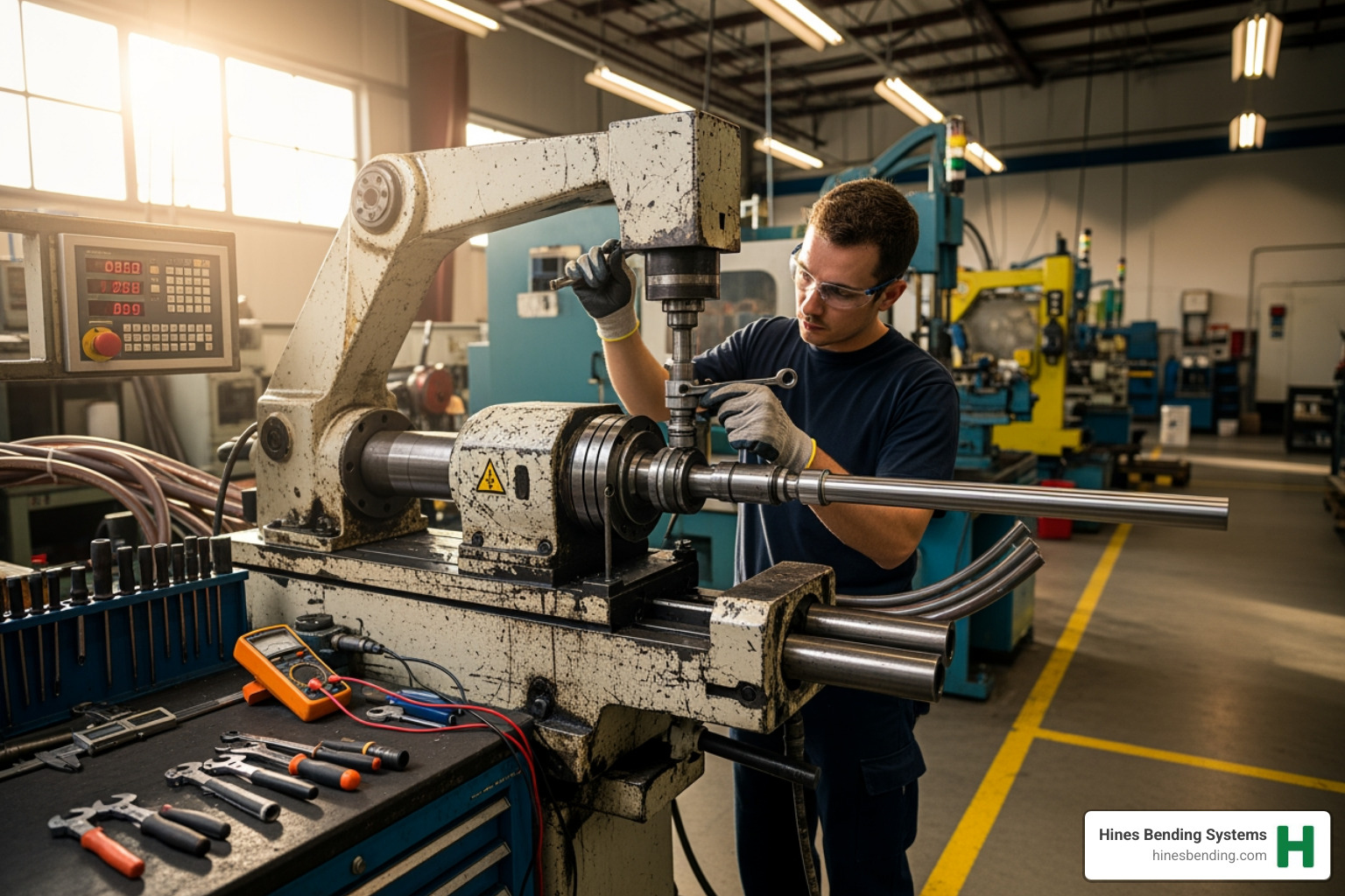 used mandrel bender being inspected or refurbished - mandrel tubing bender for sale