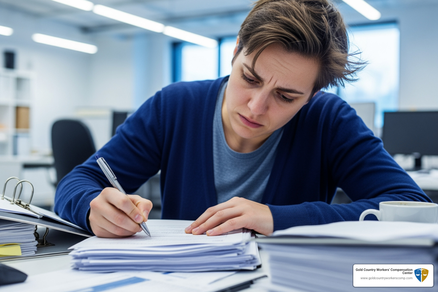 Person stressed filling paperwork - California disability attorney Person stressed filling paperwork - California disability attorney