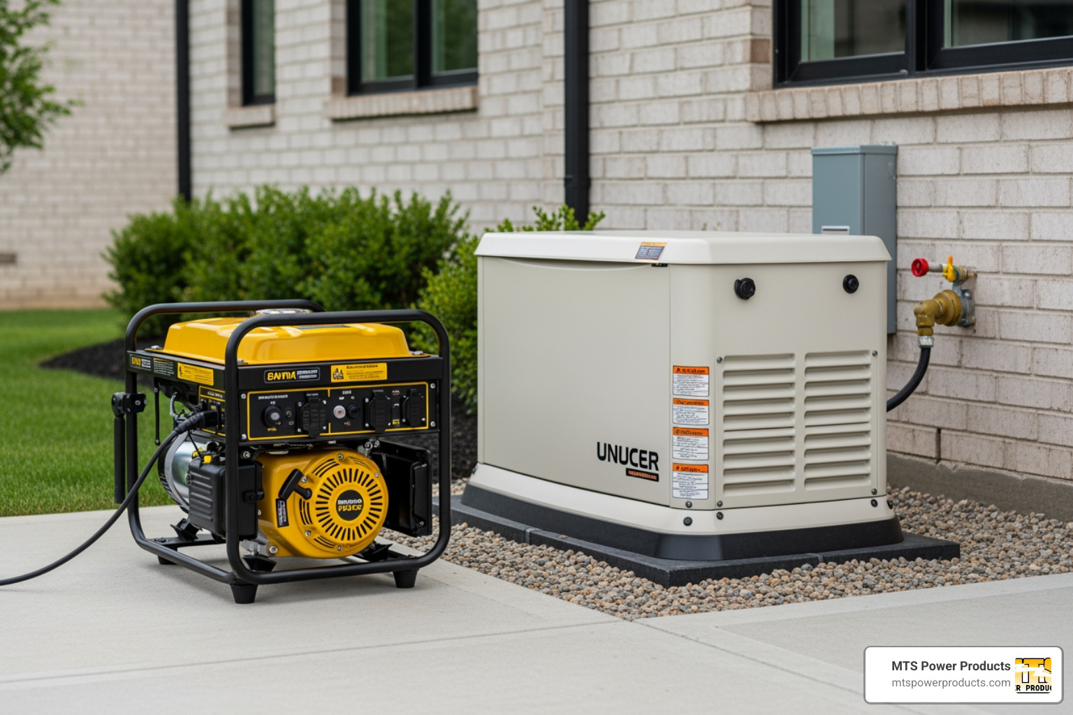 A portable generator and a home standby generator side-by-side - generator for home