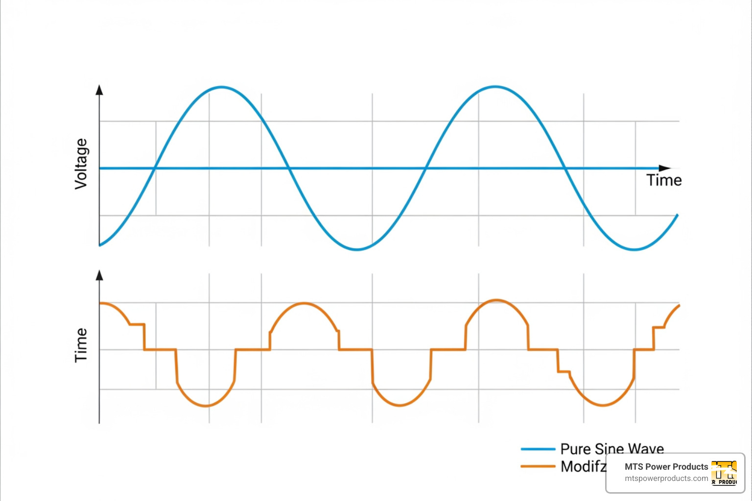 Illustration of the difference between a clean inverter sine wave and a standard generator's modified sine wave - generator for home