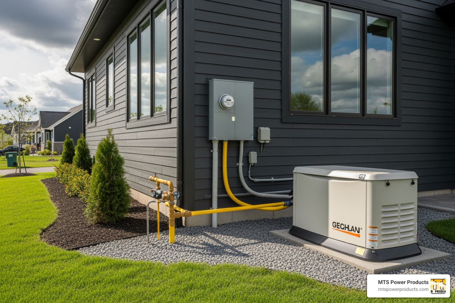 Professionally installed home standby generator connected to a home's electrical panel and gas line - generator for home