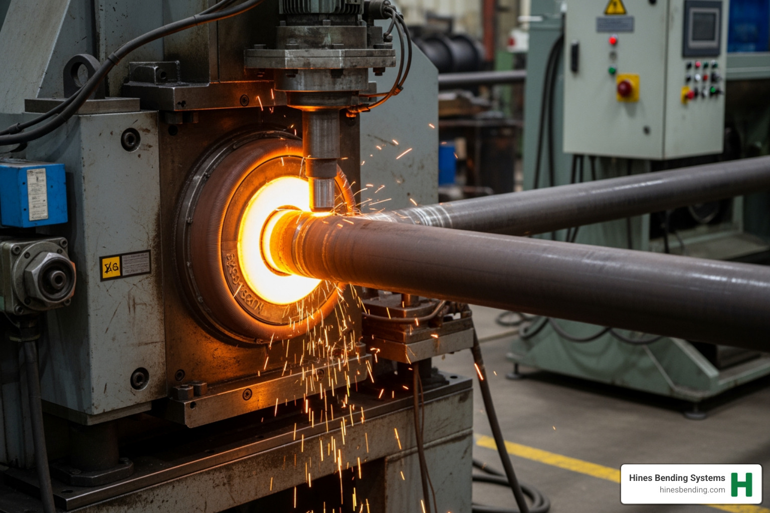 A large-scale induction bender heating a pipe - pipe bending tools