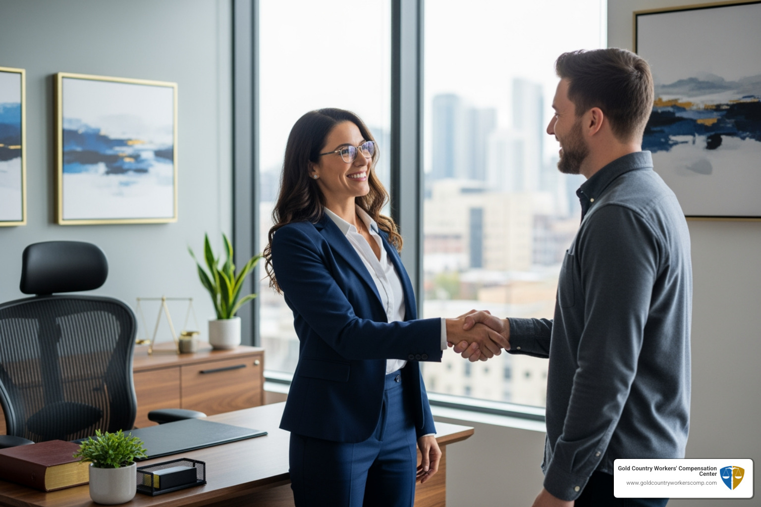 Friendly lawyer shaking hands with a relieved client - social security disability california attorney fees