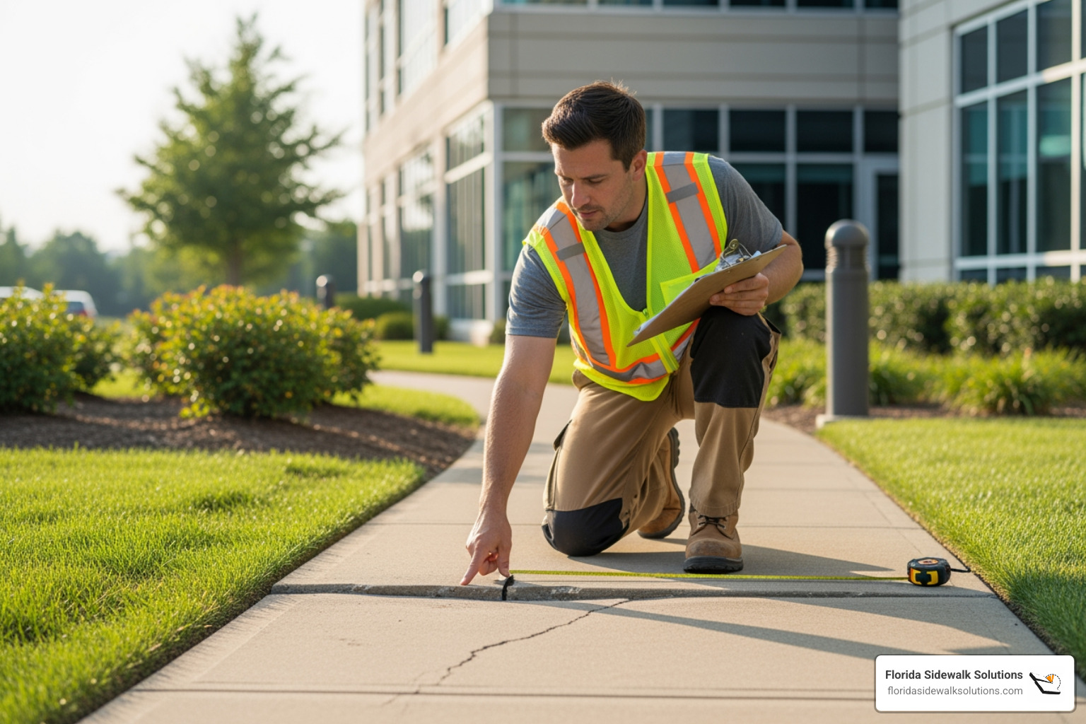 professional contractor inspecting sidewalk - walkway contractor professional contractor inspecting sidewalk - walkway contractor