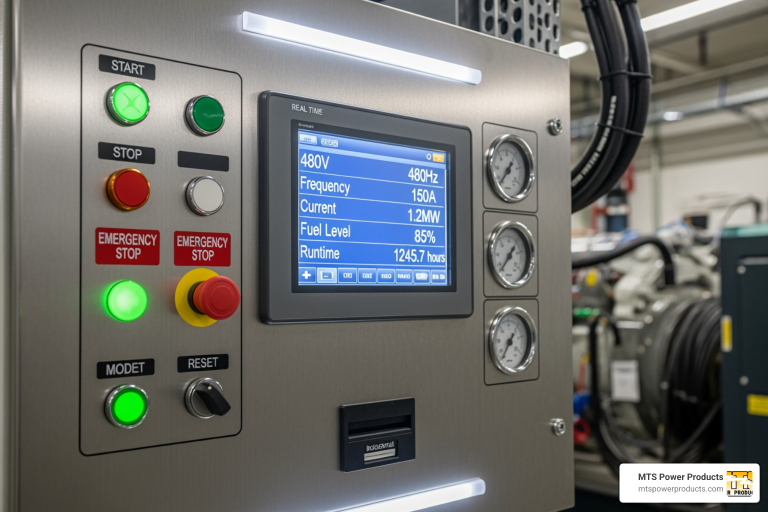 modern generator control panel with a digital display - backup generator cost