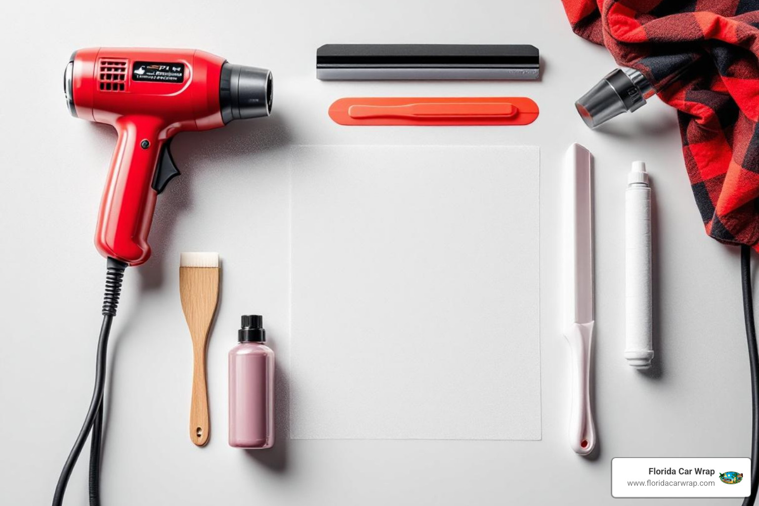 all the necessary tools for PPF removal laid out neatly - how to remove paint protection film