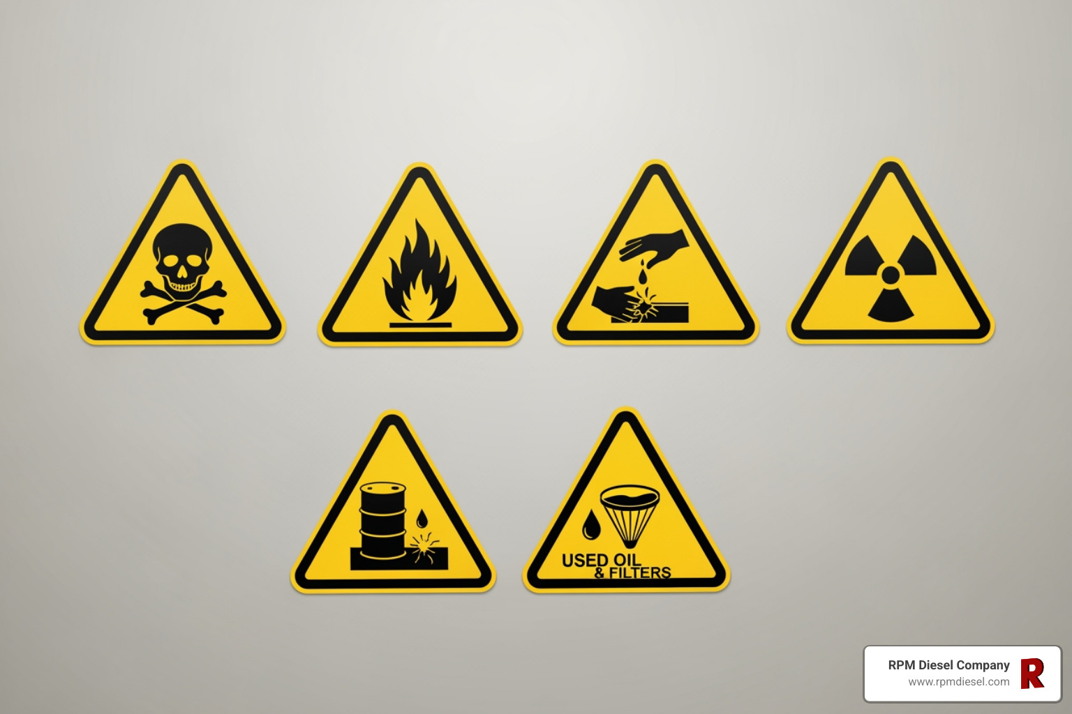 Hazardous waste symbols for used oil and filters - diesel engine filter replacement Hazardous waste symbols for used oil and filters - diesel engine filter replacement