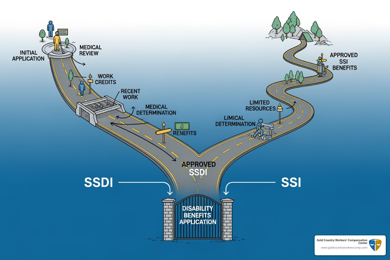 flowchart showing paths to SSDI and SSI - Social Security disability advice