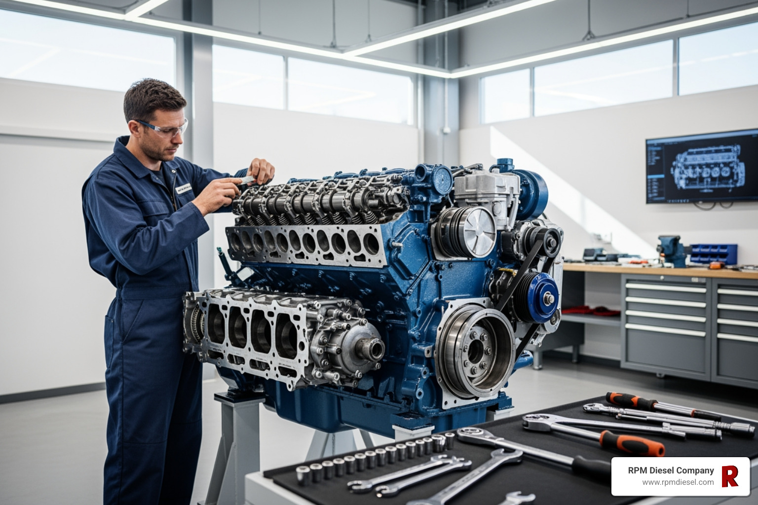 of a marine diesel engine being disassembled in a clean workshop - diesel engine overhauling procedure of a marine diesel engine being disassembled in a clean workshop - diesel engine overhauling procedure