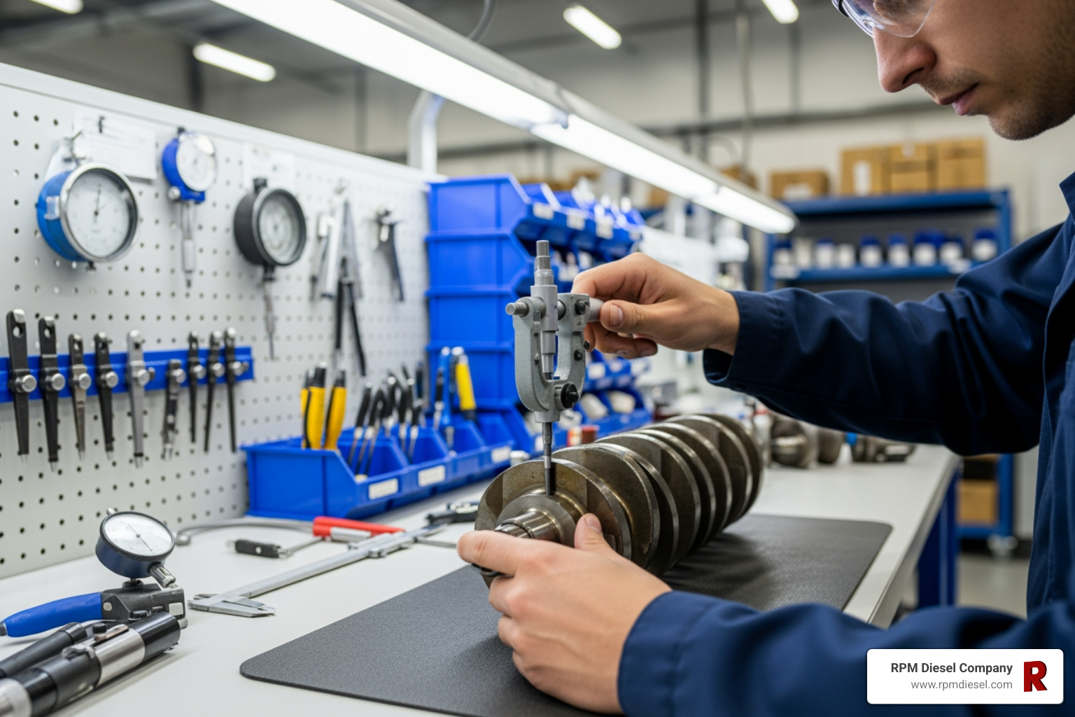 of a technician measuring a crankshaft journal - diesel engine overhauling procedure of a technician measuring a crankshaft journal - diesel engine overhauling procedure