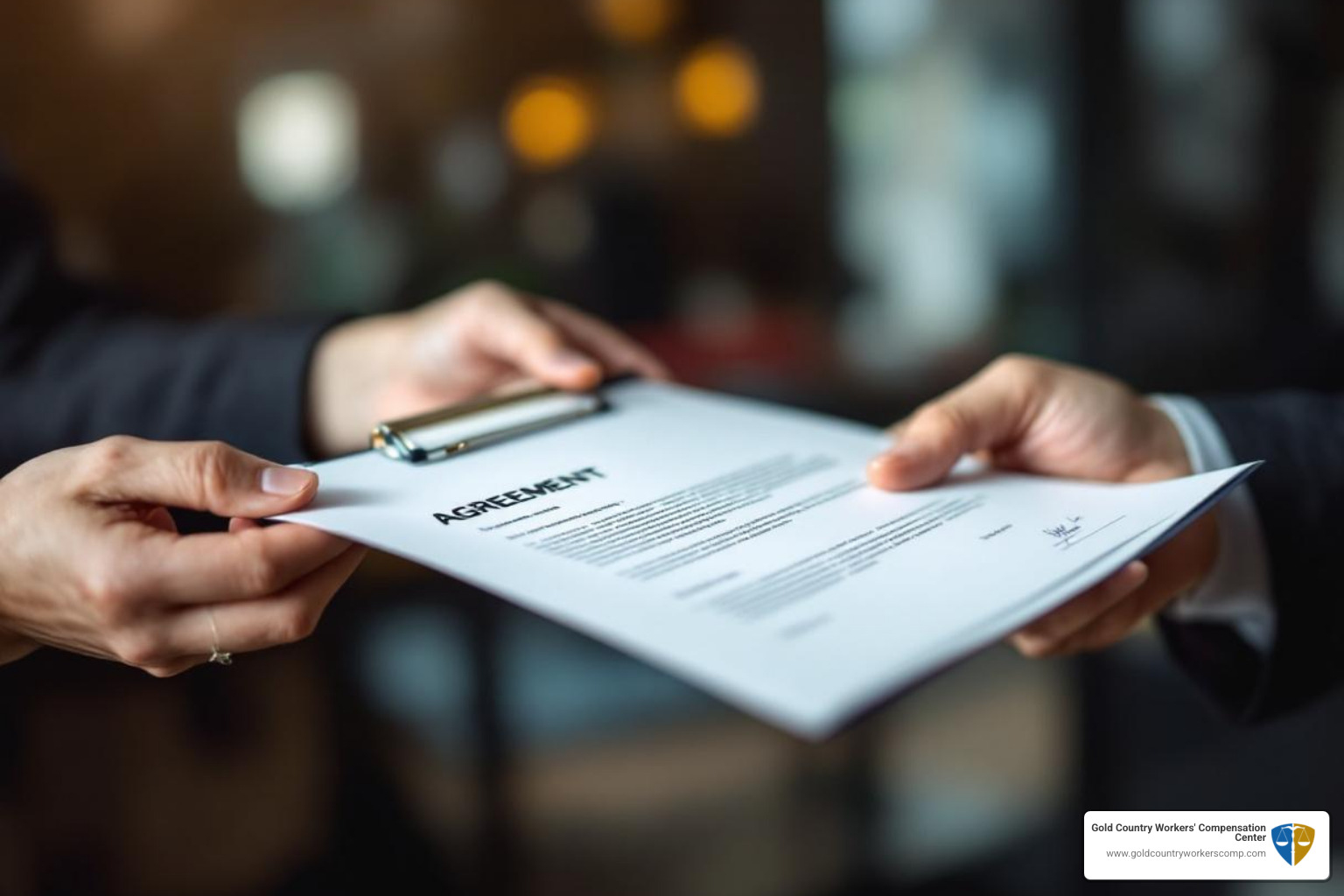 A signed legal agreement being exchanged with a handshake, symbolizing a contingency fee agreement - affordable workers' comp lawyer A signed legal agreement being exchanged with a handshake, symbolizing a contingency fee agreement - affordable workers' comp lawyer