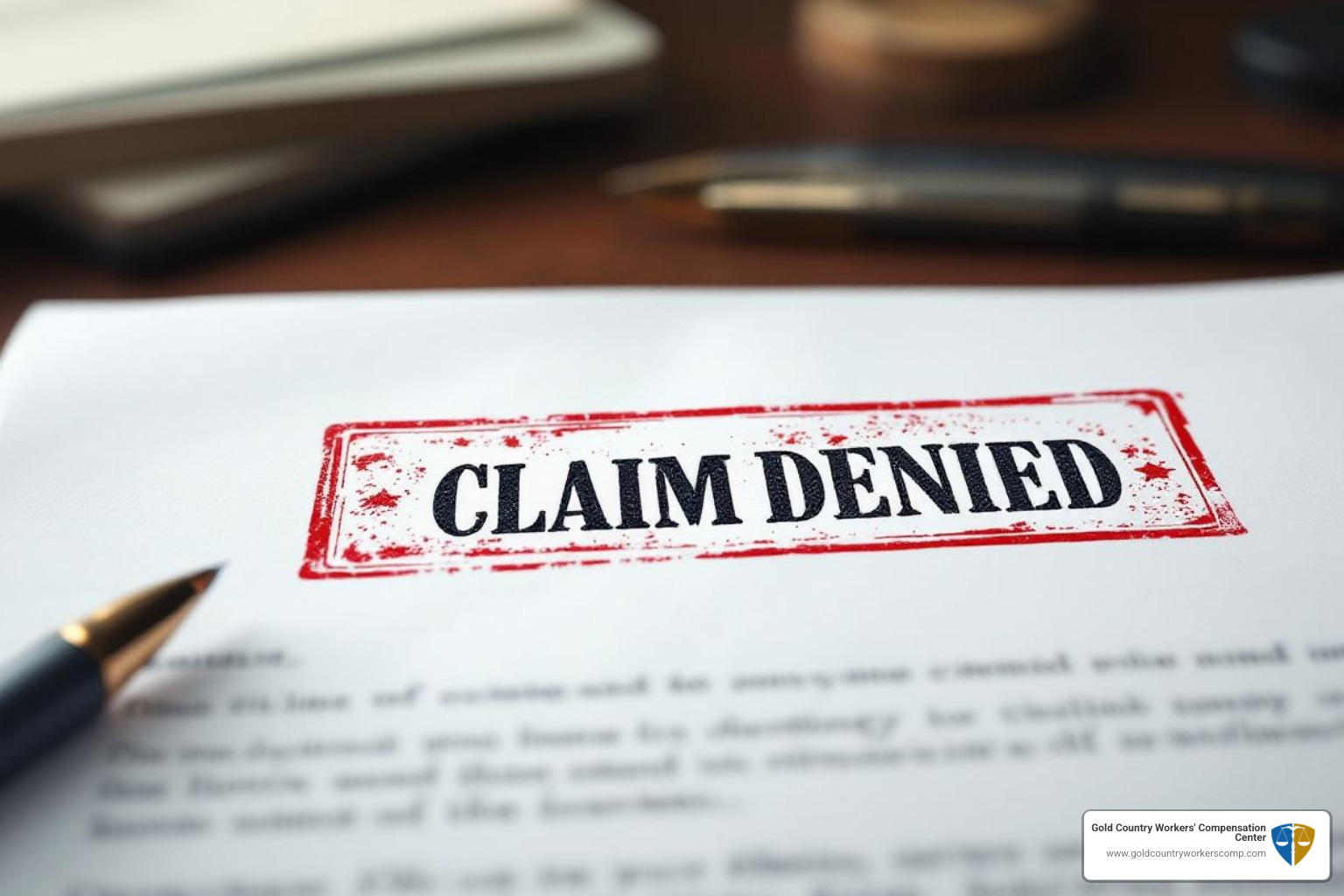 Image of a denied claim letter with "Claim Denied" prominently displayed. - workers comp lawyers