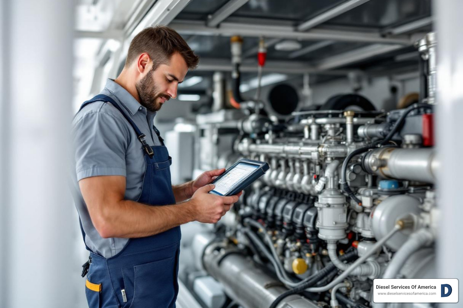 technician performing a diagnostic check on a marine engine - Marine diesel engine supplier