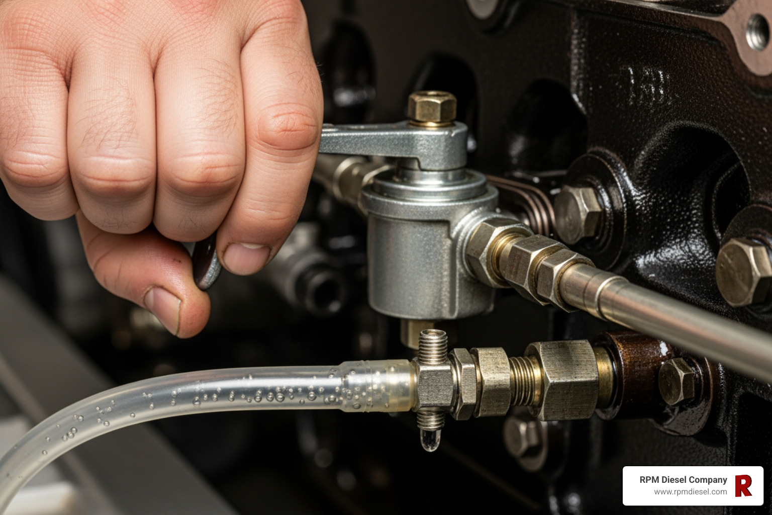 Image illustrating how to use a hand primer pump to bleed air from a marine fuel system - diesel fuel pump replacement