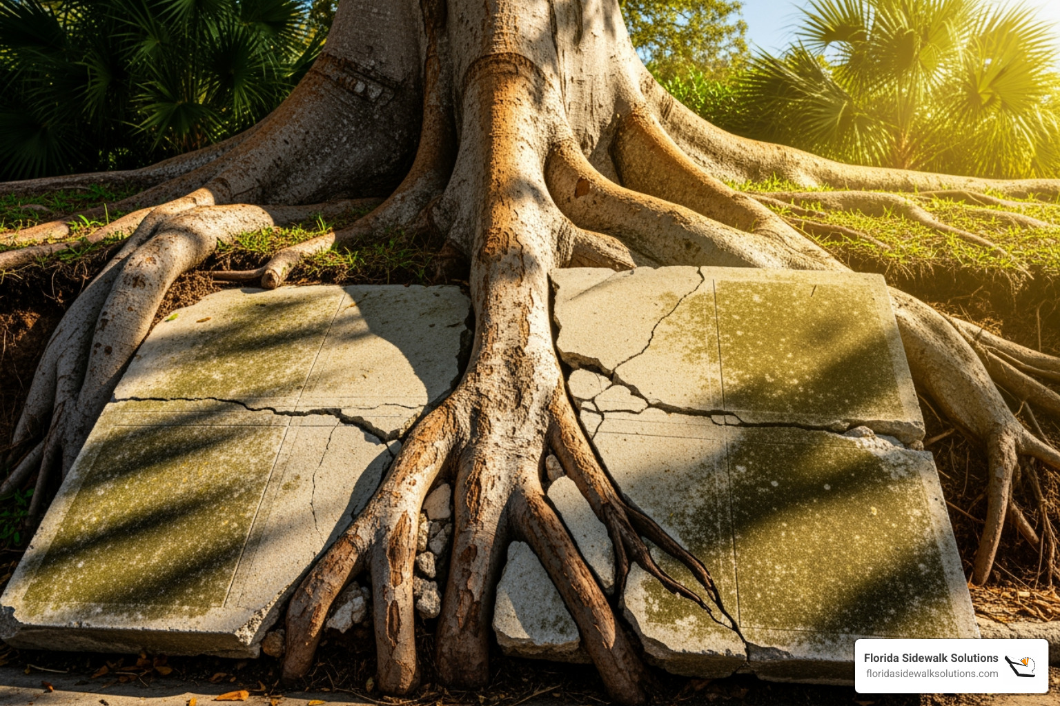 Large tree roots uplifting a sidewalk panel - Sidewalk Repair West Palm Beach Large tree roots uplifting a sidewalk panel - Sidewalk Repair West Palm Beach