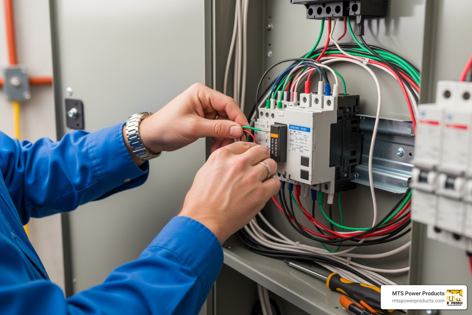 A licensed electrician installing an automatic transfer switch - generators with automatic transfer switches A licensed electrician installing an automatic transfer switch - generators with automatic transfer switches