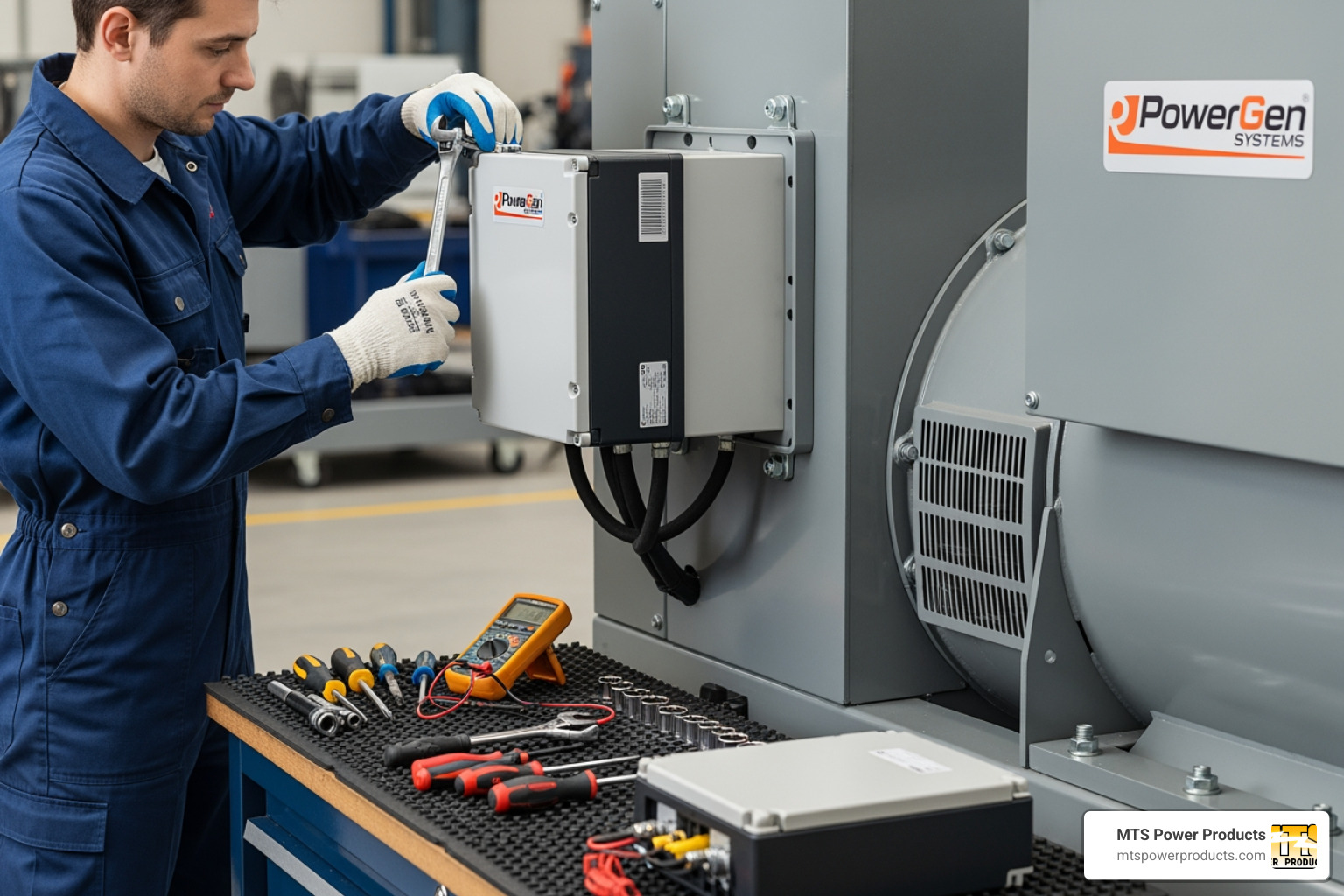 A technician easily accessing an external AVR unit mounted on the generator frame, with tools nearby, highlighting the ease of maintenance and replacement - external avr for generator
