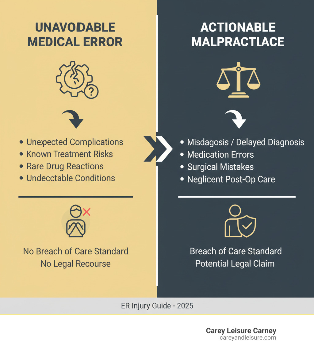 infographic explaining the key differences between an unavoidable medical error and actionable medical malpractice - emergency room malpractice lawyer infographic infographic explaining the key differences between an unavoidable medical error and actionable medical malpractice - emergency room malpractice lawyer infographic