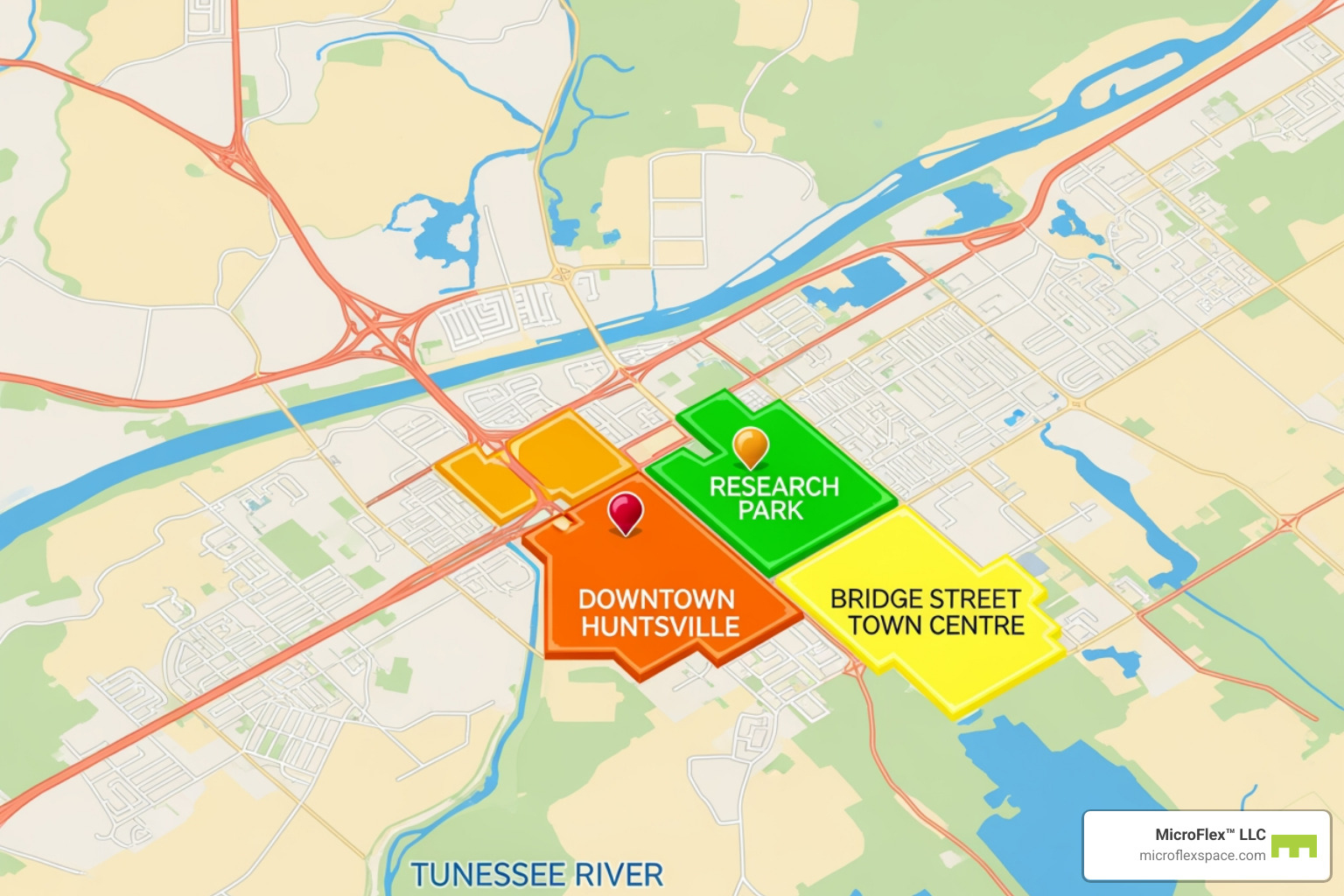 map of Huntsville highlighting key commercial districts - commercial property for sale in huntsville al map of Huntsville highlighting key commercial districts - commercial property for sale in huntsville al