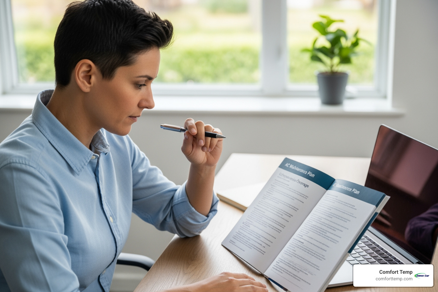 person reviewing maintenance plan document - AC maintenance plan person reviewing maintenance plan document - AC maintenance plan