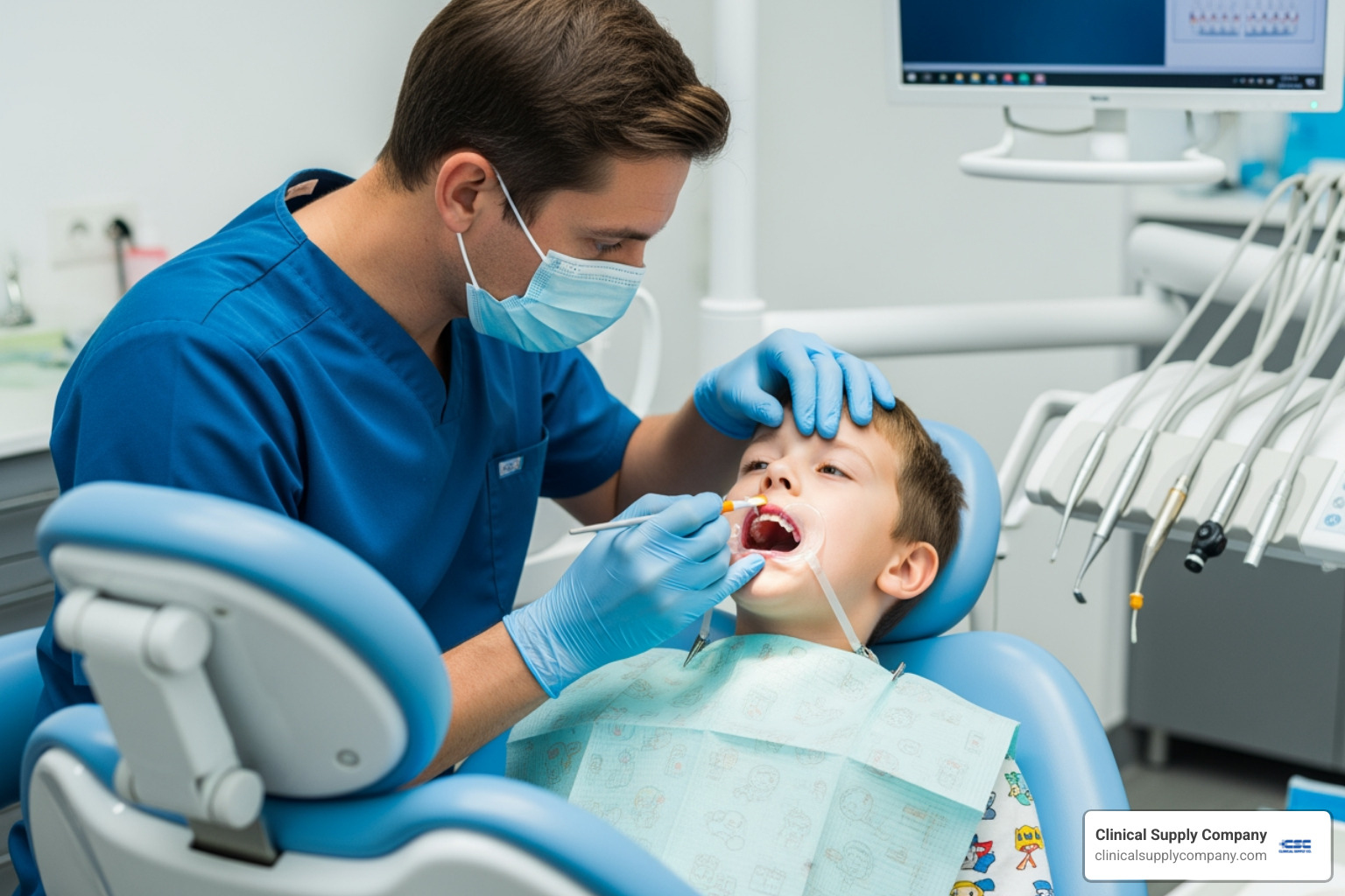Dental professional applying fluoride varnish - Dental fluoride products