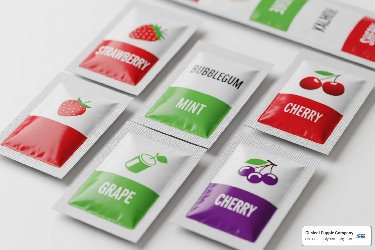 Flavored single-use fluoride varnish packages - Dental fluoride products