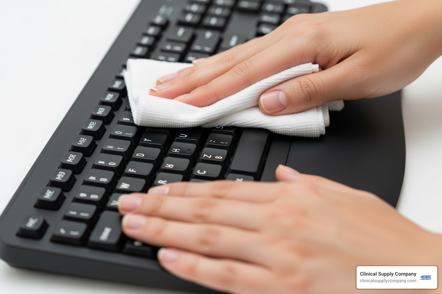 person cleaning keyboard - rubbing alcohol for cleaning
