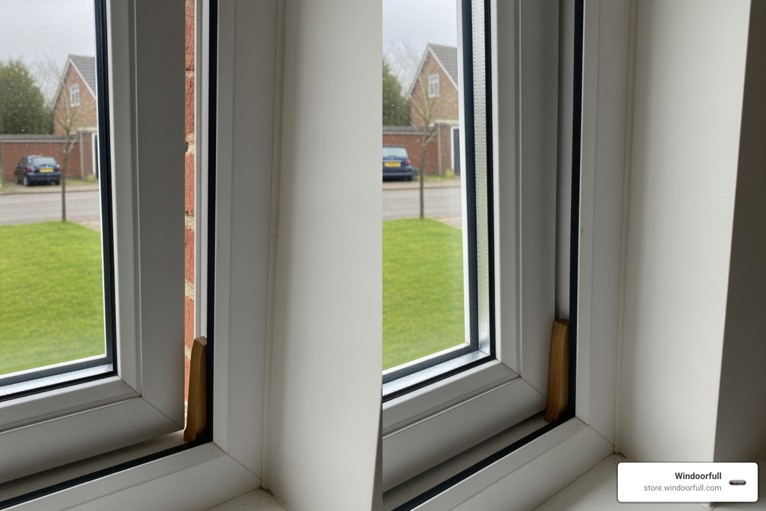 bowed window sash before and after a new wedge is installed, highlighting the improved alignment - upvc window locking wedges replacement bowed window sash before and after a new wedge is installed, highlighting the improved alignment - upvc window locking wedges replacement